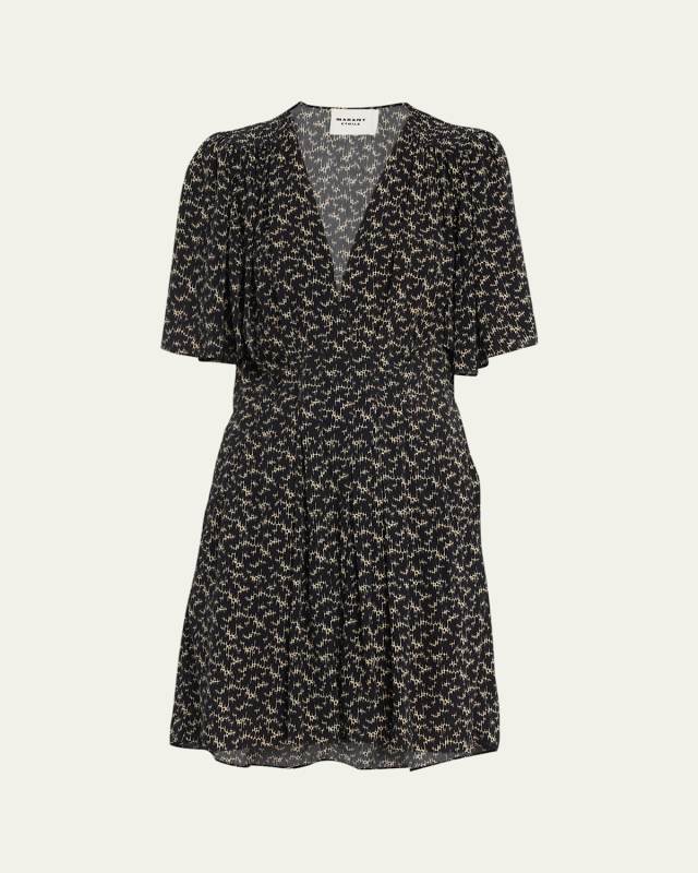 Vedolia Printed V-Neck Mini Dress